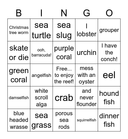 Eleuthera snorkel bingo Card
