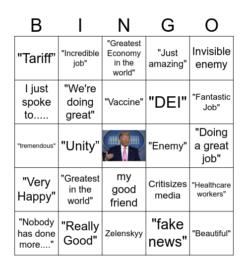 Trump Speech Bingo Card