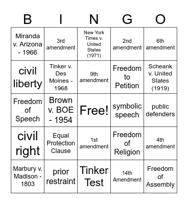 Landmark Supreme Court Cases Bingo Card