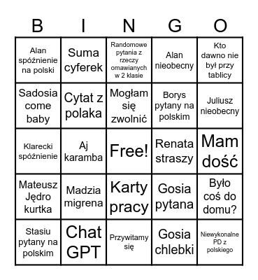 Środa Bingo Card