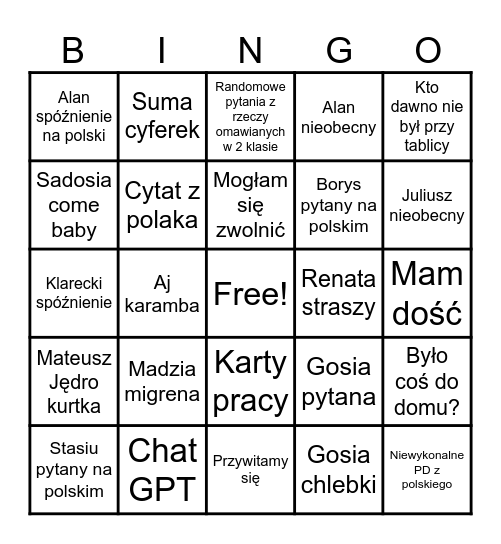 Środa Bingo Card