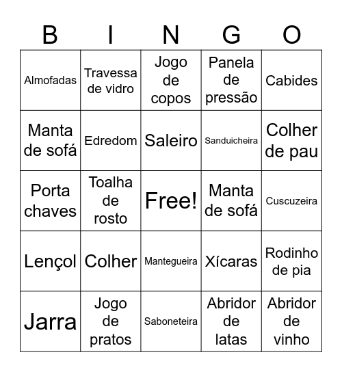 Bingo Chá de Casa Nova Bingo Card