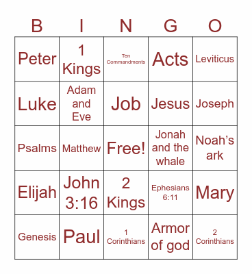 BIBLE Bingo Card