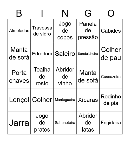 Bingo Chá de Casa Nova Bingo Card