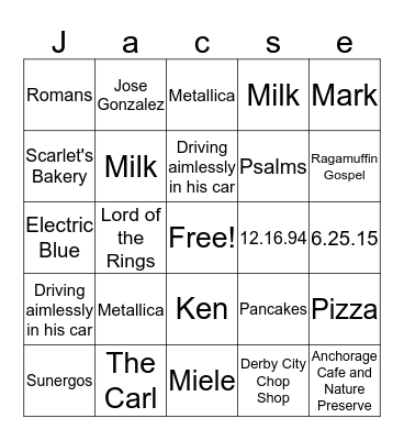 Jesse's Bridal Bingo Card