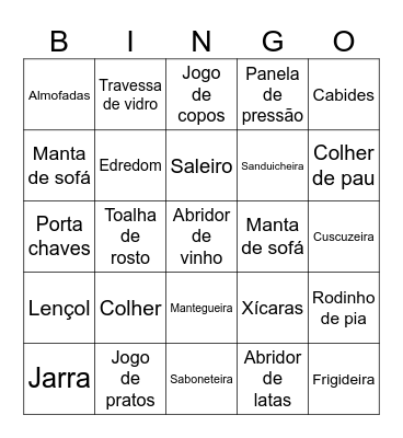 Bingo Chá de Casa Nova Bingo Card