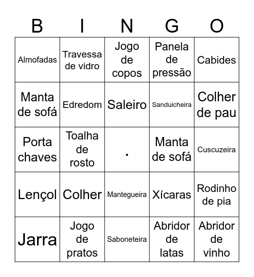 Bingo Chá de Casa Nova Bingo Card