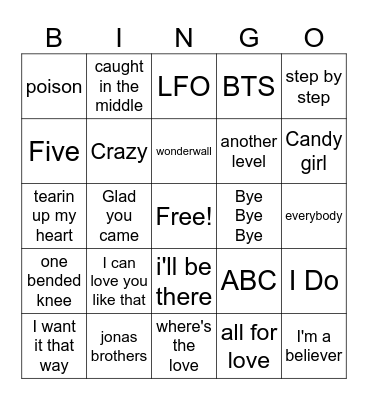 Boy Bands Showdown bingo Card