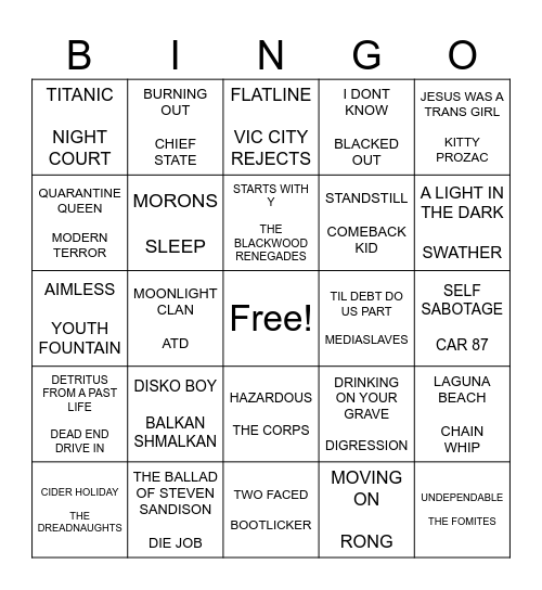 SF PUNK BINGO 1 Bingo Card