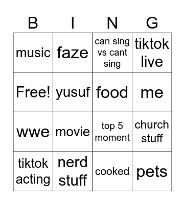 Untitled Bingo Card