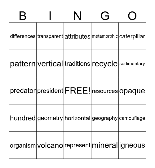 FLEX Words Bingo Card