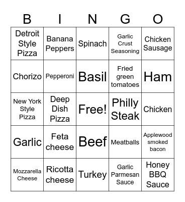 DHS Pizza Bingo Card