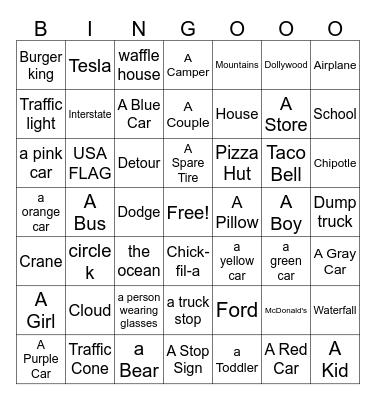 Gatlinburg Trip Bingo Card