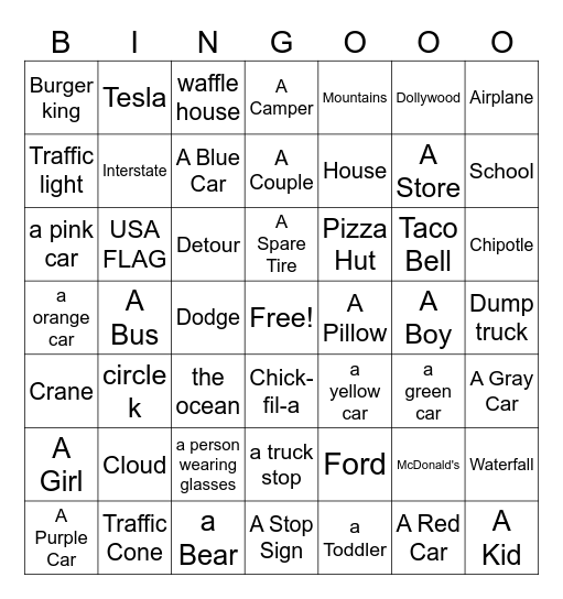 Gatlinburg Trip Bingo Card