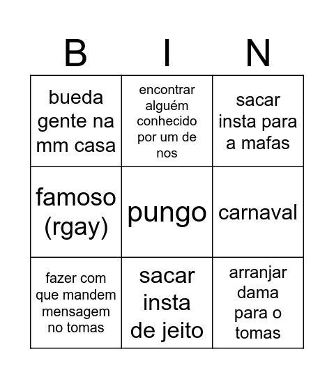 bingo do chat pt Bingo Card