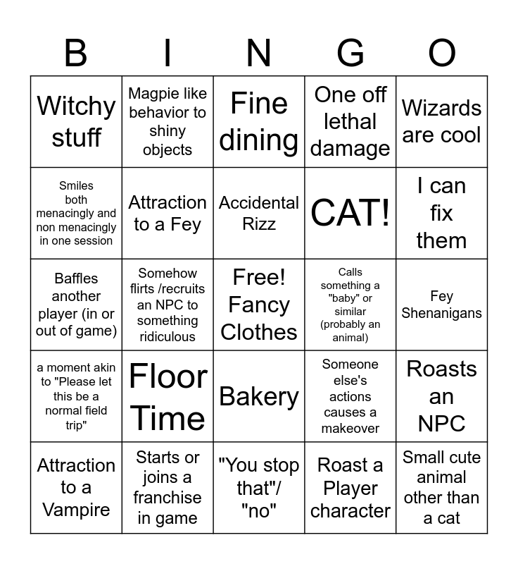 Allison DND Bingo Card