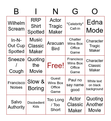 Retro Rewind Podcast Bingo Card