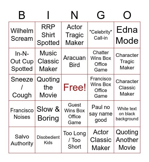 Retro Rewind Podcast Bingo Card