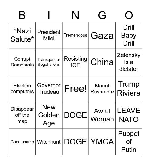 Trump State of the Union Bingo Card