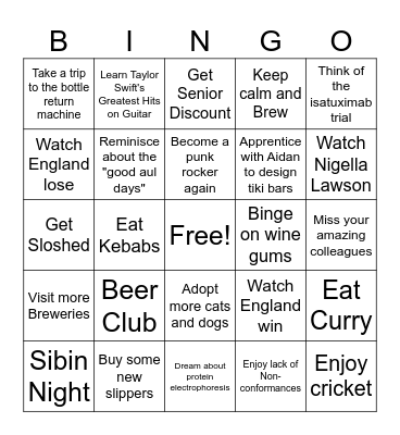 Retirement Bingo Card