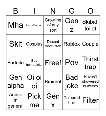 Untitled Bingocringe Bingo Card
