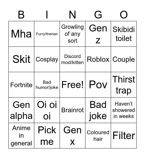Untitled Bingocringe Bingo Card