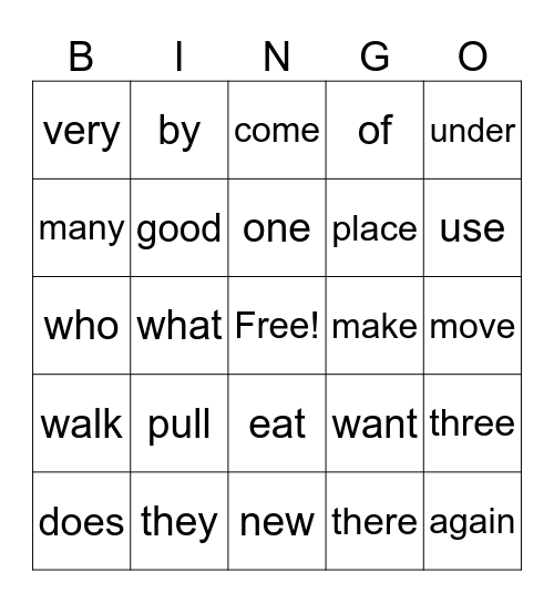 unit 1 & 2 sight words Bingo Card