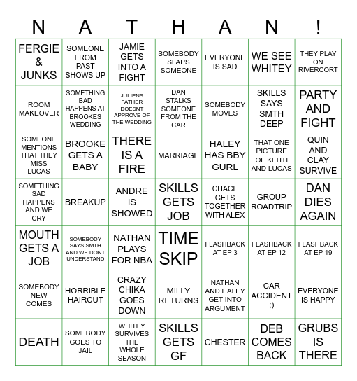 ONE TREE HILL S8 Bingo Card