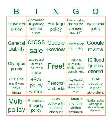 GFL Bingo Card