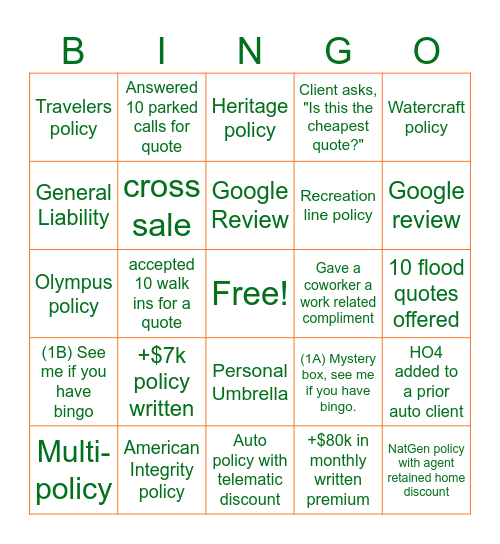 GFL Bingo Card
