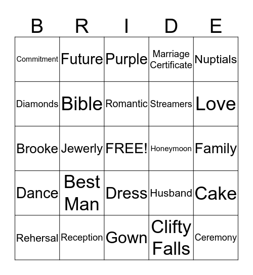 Bridal Shower Bingo Card