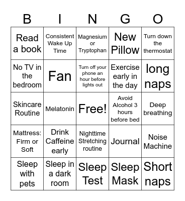 A Good Night's Sleep Bingo Card
