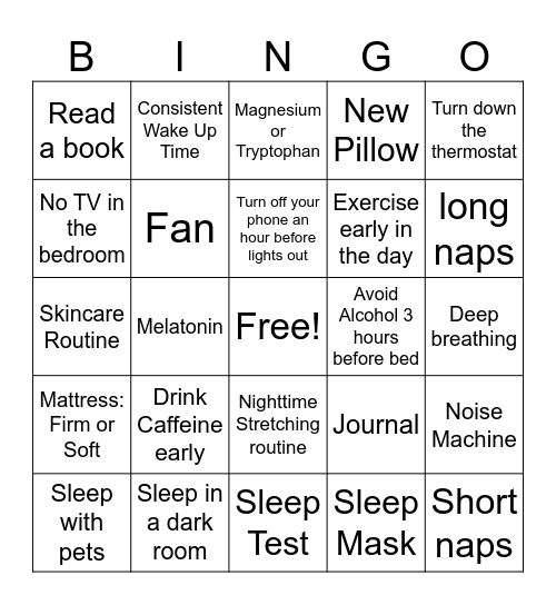 A Good Night's Sleep Bingo Card
