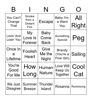 Five-0-Five Music Bingo - Yacht Rock 2 Bingo Card