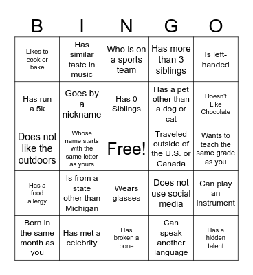 Find Someone Who... Bingo Card