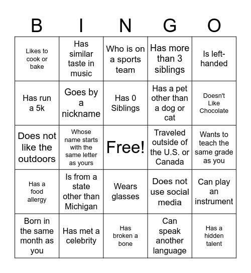 Find Someone Who... Bingo Card