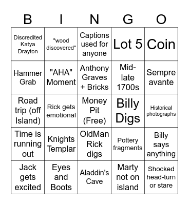 Curse of Oak Island Bingo Card