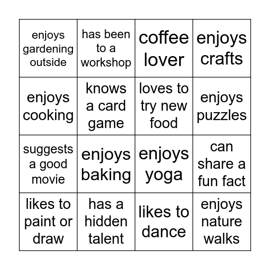 Mingle and Bingo! Bingo Card
