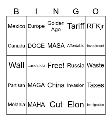 Trump SOU Bingo Card