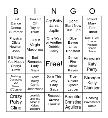 FEMALE ARTISTS Bingo Card