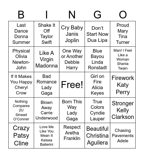 FEMALE ARTISTS Bingo Card