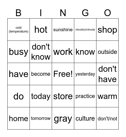 Untitled Bingo Card