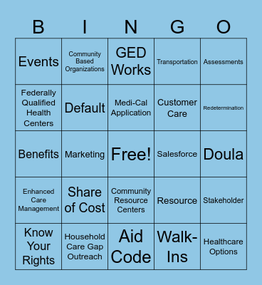 Blue Shield Promise Bingo Card