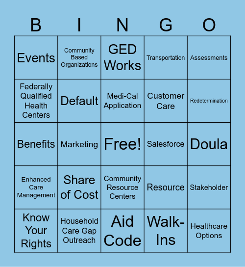 Blue Shield Promise Bingo Card