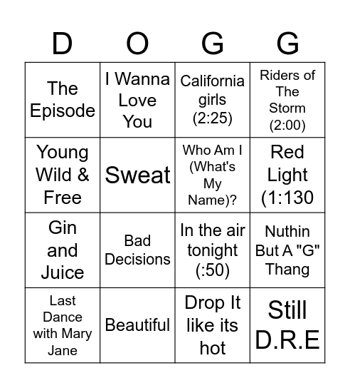 Snoop Bingo Card