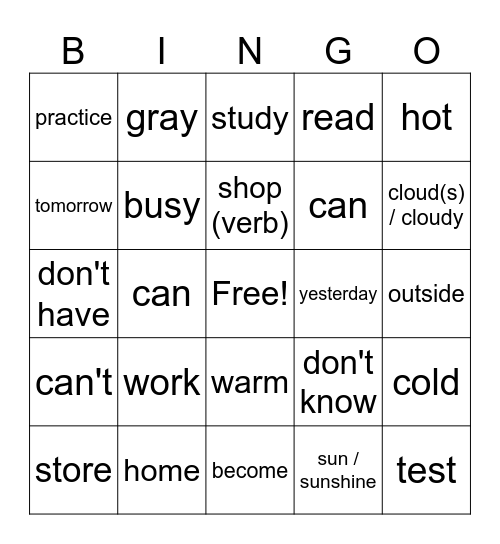 Untitled Bingo Card