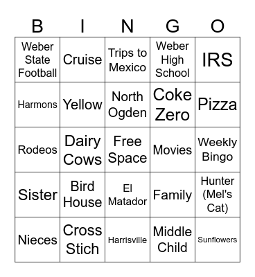Melanie Bingo Card