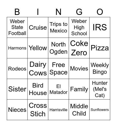 Melanie Bingo Card