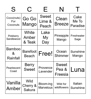 Scentsy Bingo Card