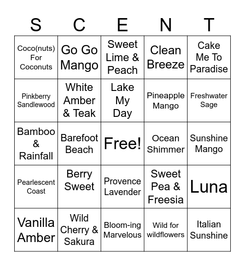 Scentsy Bingo Card